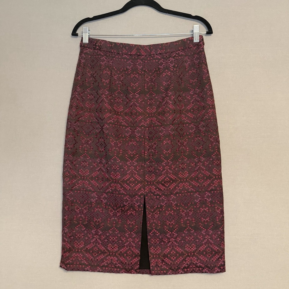 Halogen Pencil Skirt 8 Woman's Size Black Purple Front Slit Knee Length Office